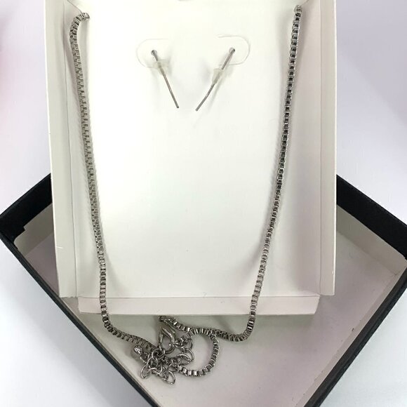 Imitation Black Onyx Silver Tone Box Chain Necklace, Pendant & Earring Set NIB - Picture 3 of 9
